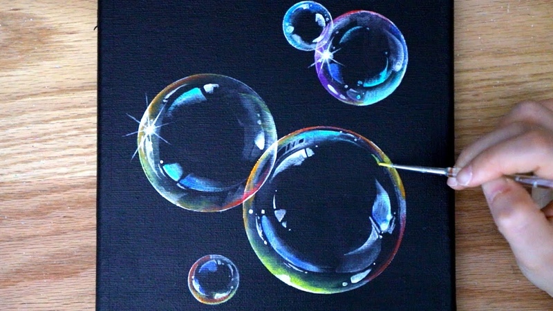 How To Paint Bubbles, Black Canvas Painting, Acrylic painting for beginners,