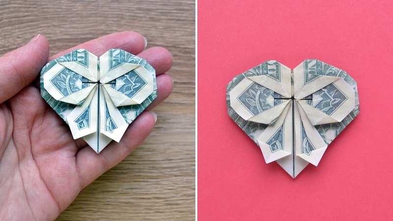 Great MONEY HEART WITH BOW, Dollar Origami for Valentines Day, Tutorial (author Phong Tran