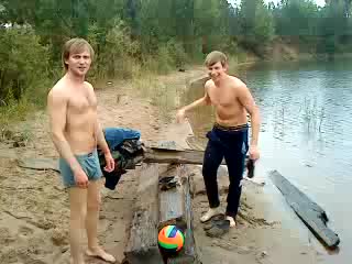 Naked Guys Swim In The River 