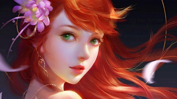Anime girls with red hair and green eyes