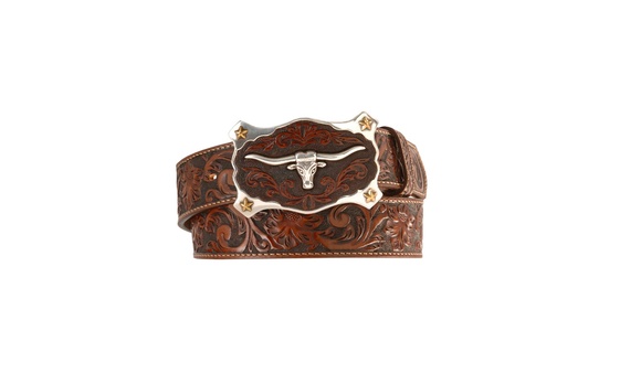 34/" Silver and Brown Men/'s Leather Belt Canyon Outback Western Fancy 42/"