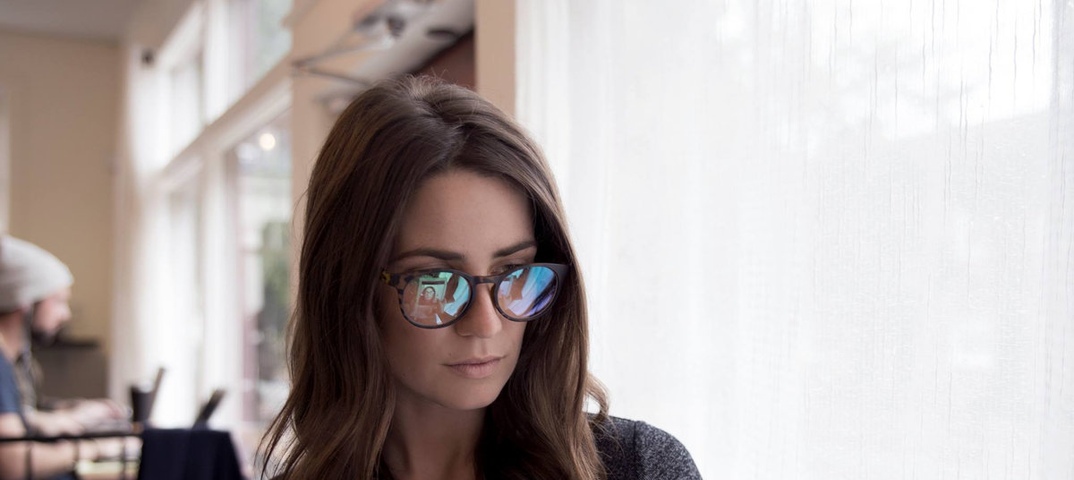 Brunette glasses stepbrother office