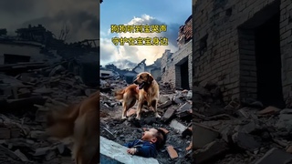 The dog heard the cry of its little master and stayed by his side!  Capture the cute moment of the
